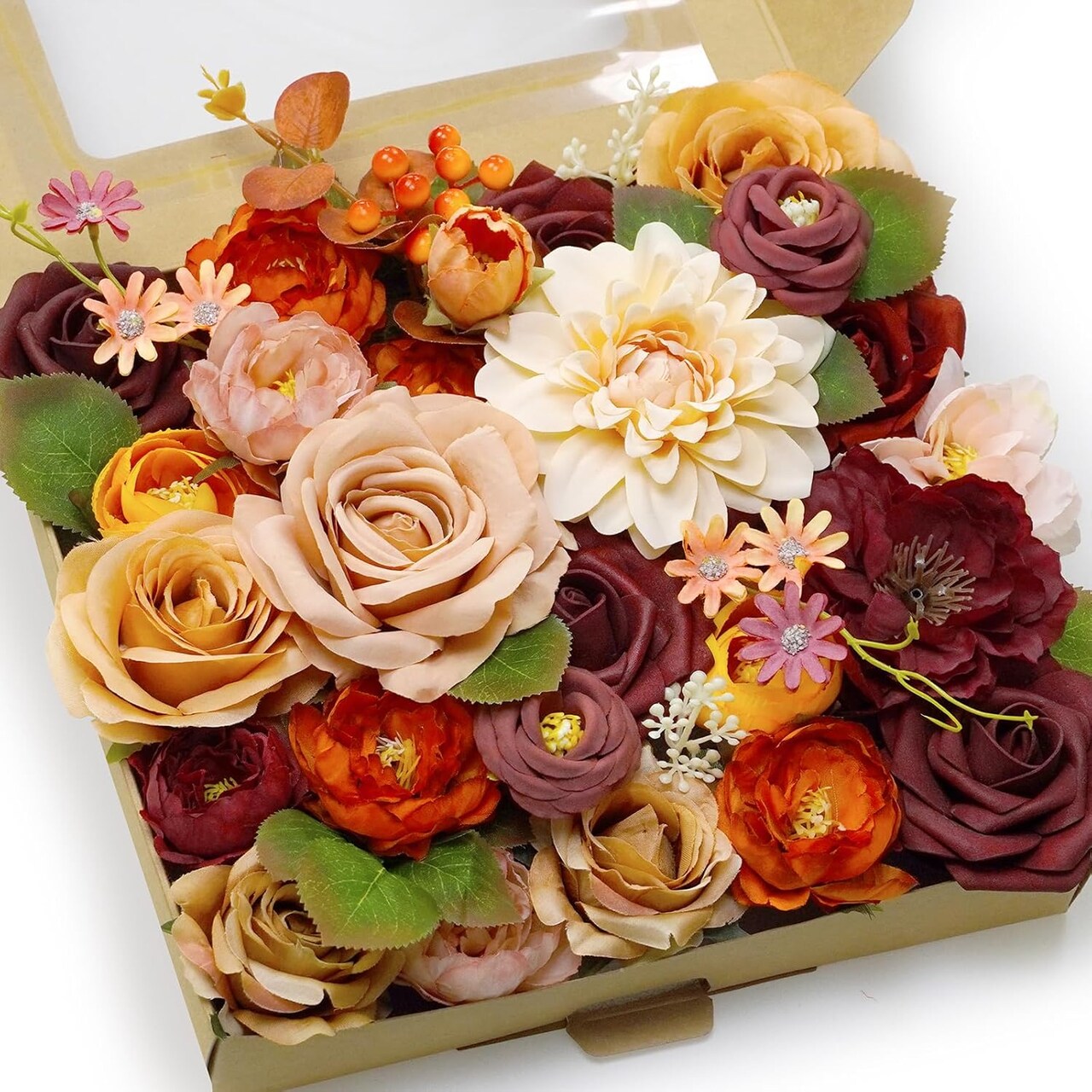 Fall Decor Artificial Flower Box Set Silk Fake Flowers for DIY Centerpieces Cake Decorations